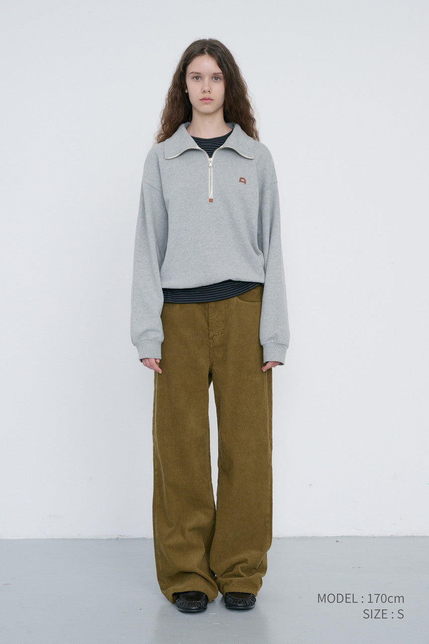 Dunst Unisex Leather Logo Half Zip-Up Sweatshirt Melange Grey