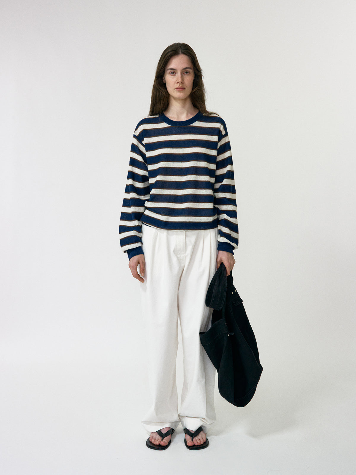 Nothing Written Stripe round pullover (Dark navy)