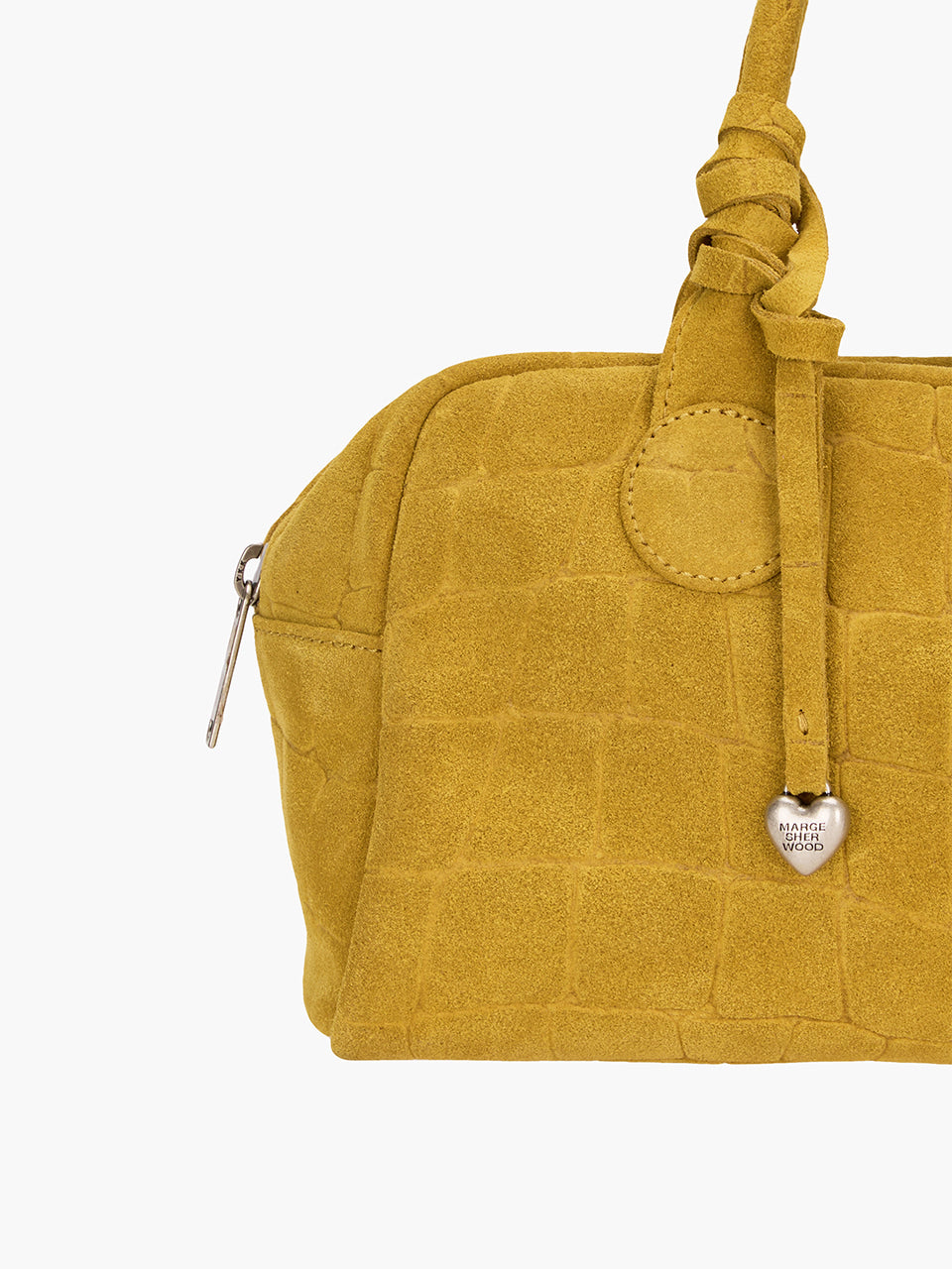 Margesherwood Heart Charm mustard croc-effect suede