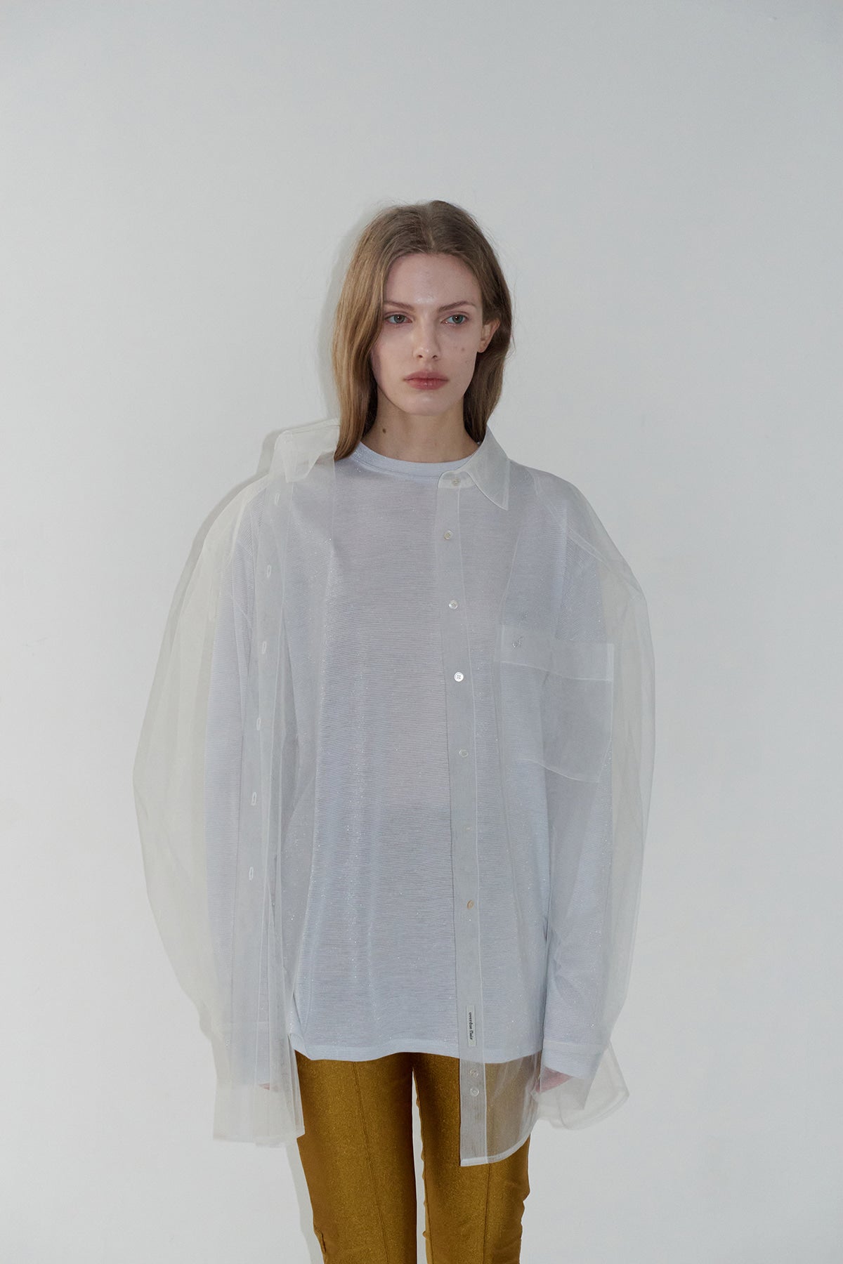 Overdueflair Mesh Oversized Shirt Ivory
