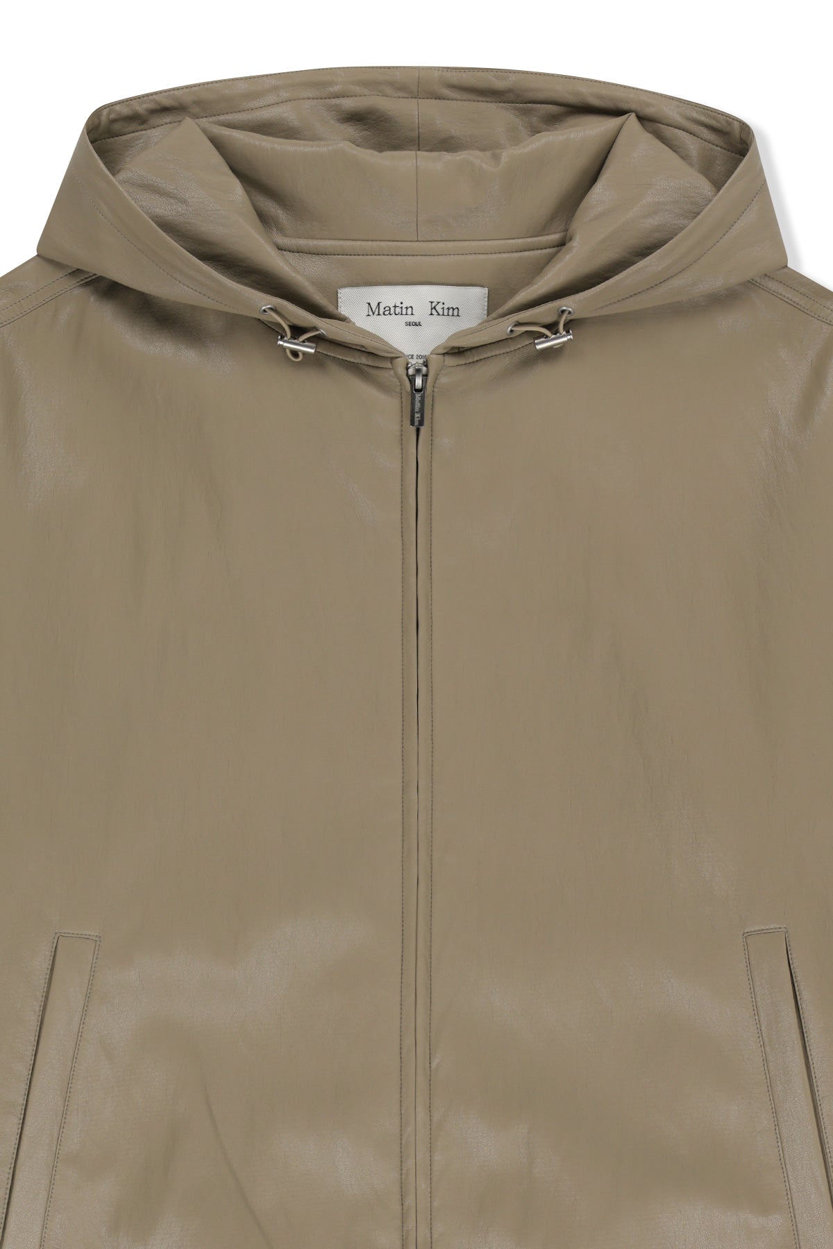 Matinkim Faux Leather Applique Logo Hoody Jumper IN Beige