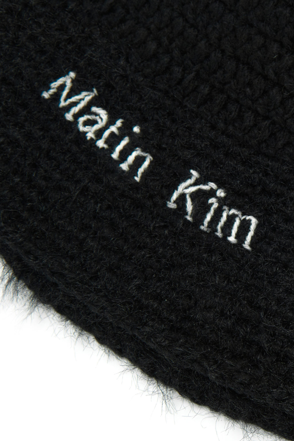 [matinkim] LOGO HAIRY KNIT BUCKET HAT IN BLACK