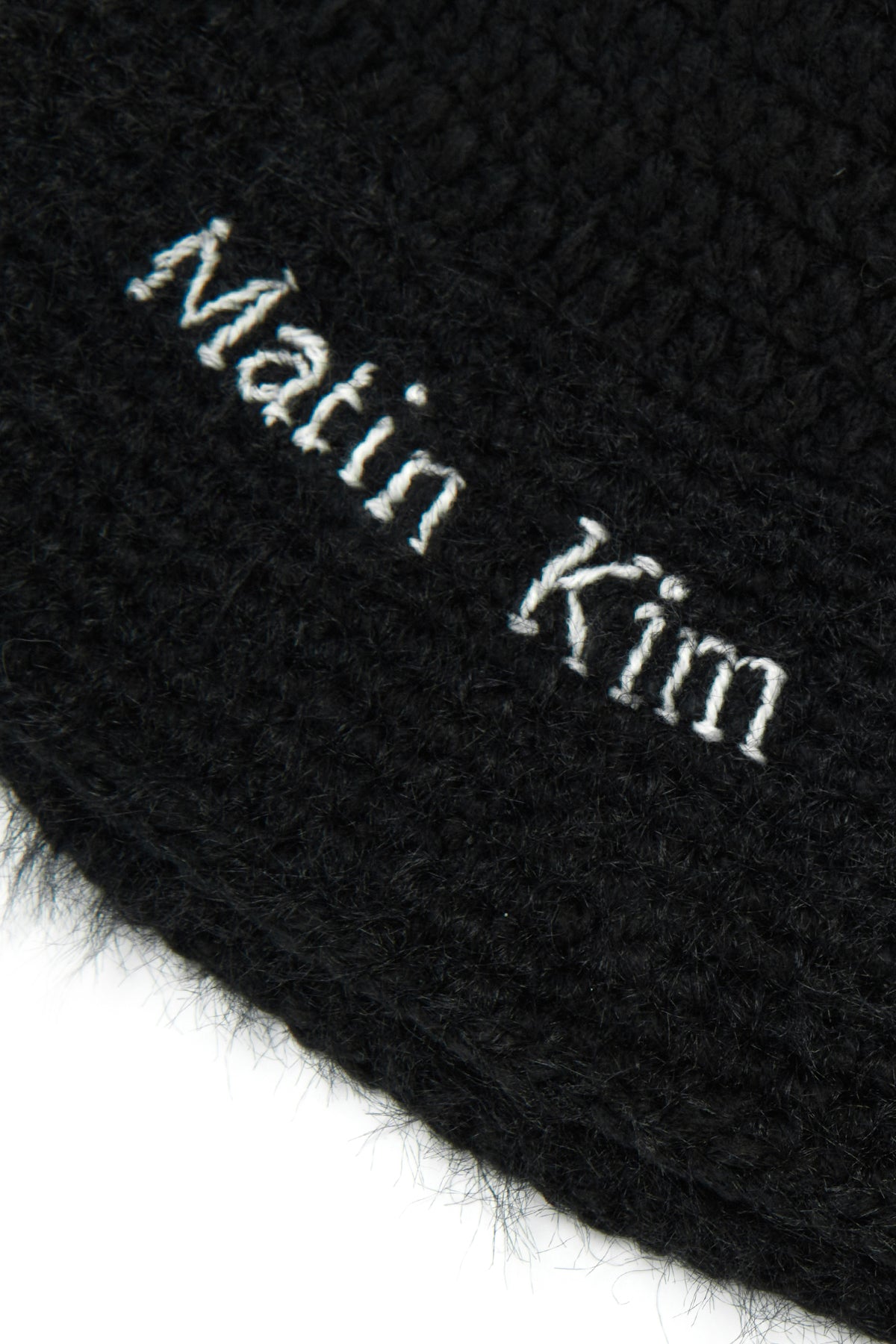 [matinkim] LOGO HAIRY KNIT BUCKET HAT IN BLACK