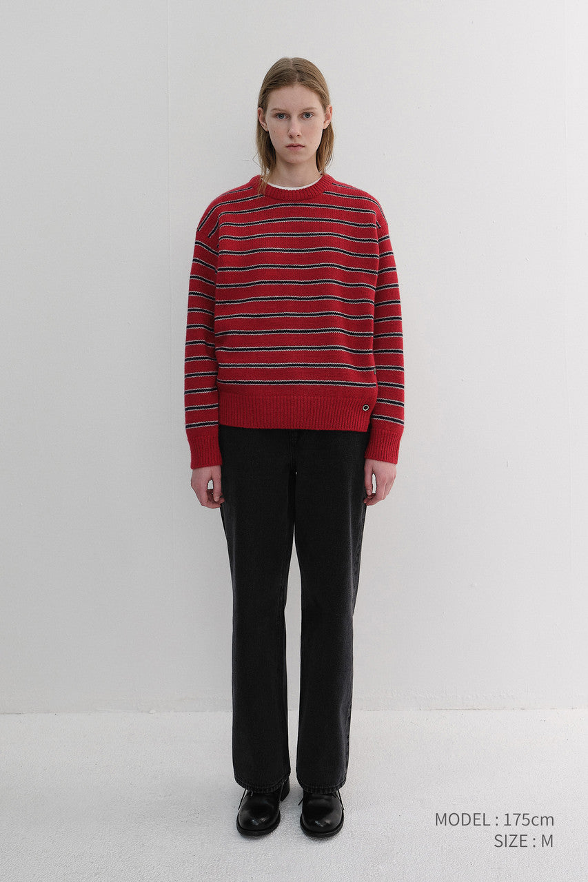Dunst Unisex Striped Chunky Sweater Red