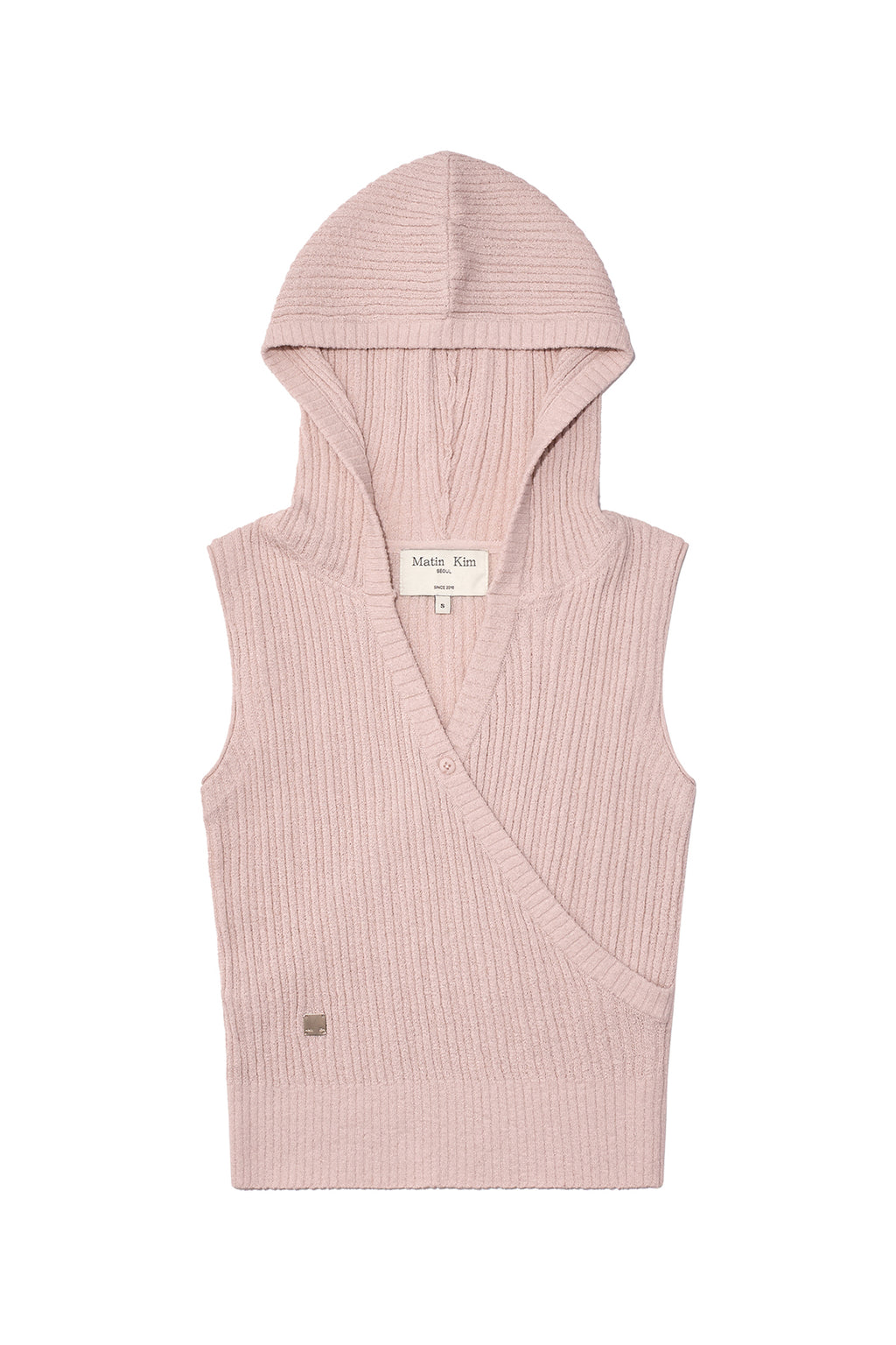 [matinkim] Wrap Sleeveless Knit Hoody Top IN Light Pink
