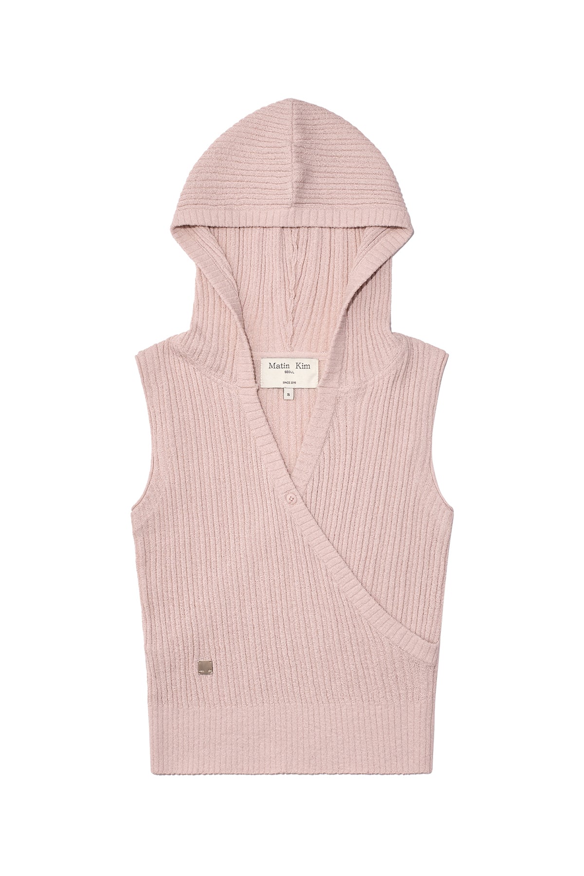 [matinkim] Wrap Sleeveless Knit Hoody Top IN Light Pink