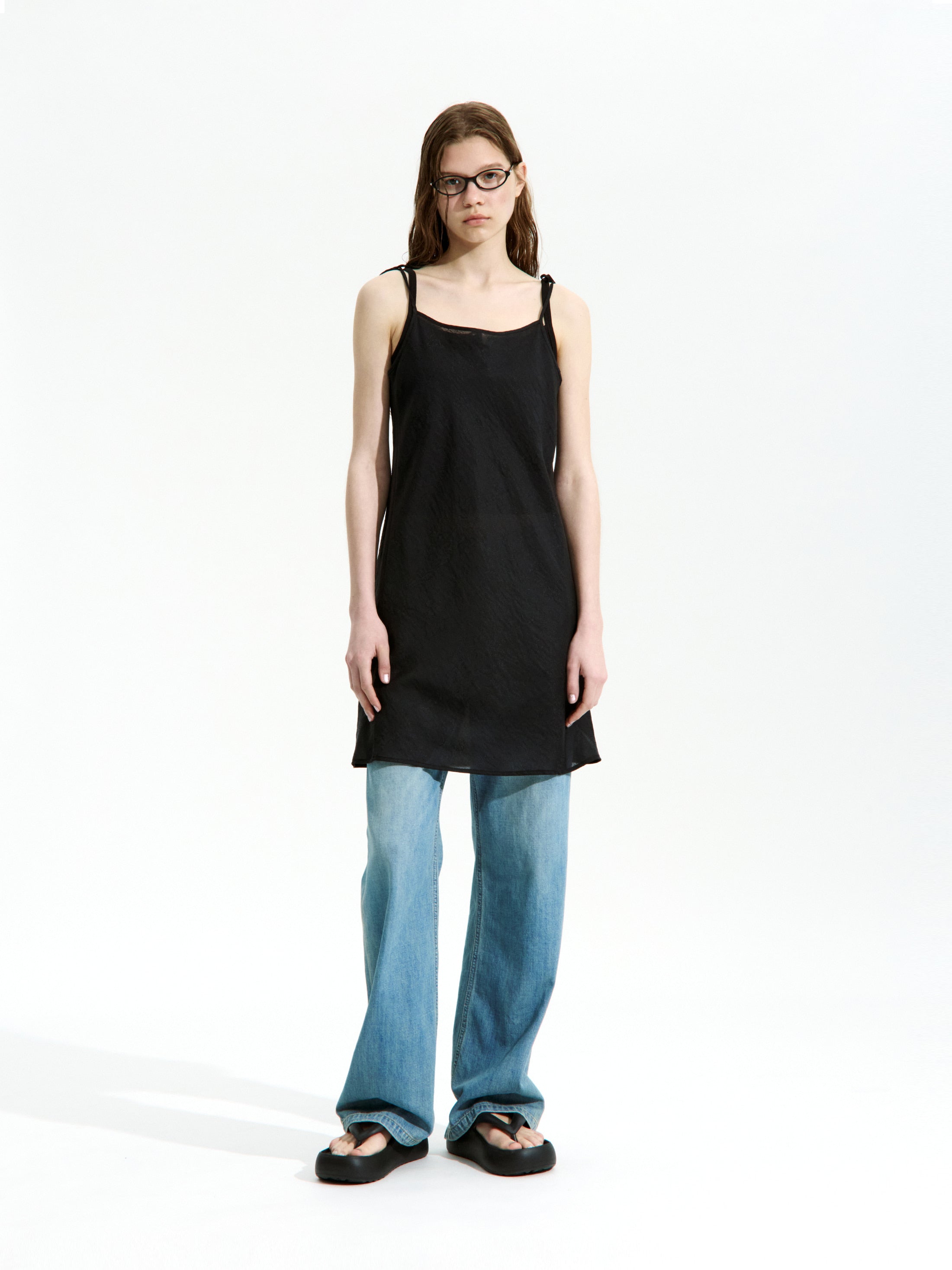 Low Classic Silky Floral Layered Dress Black