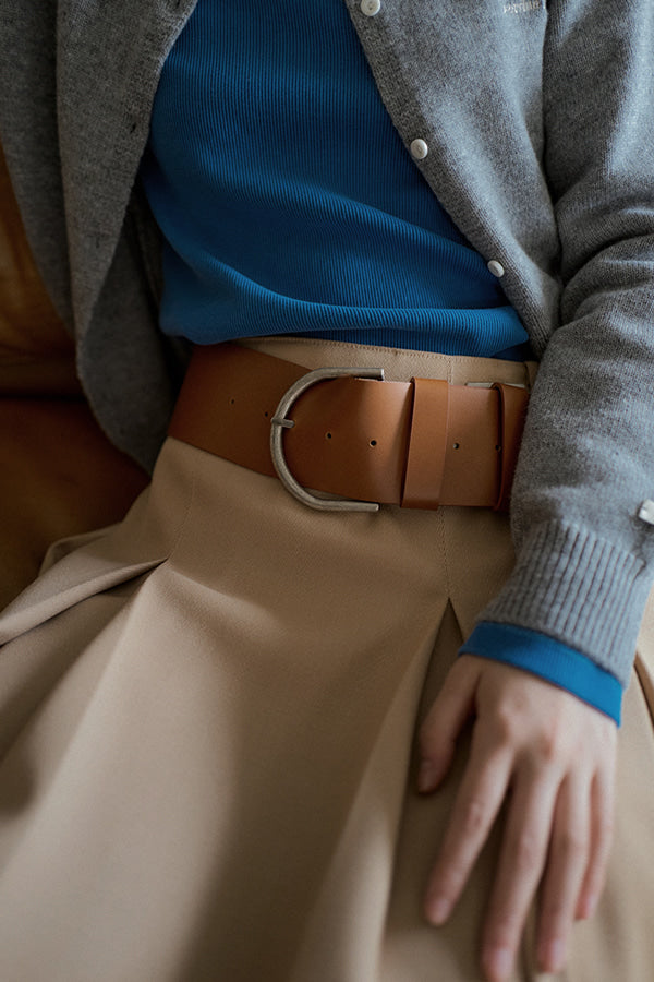 Overdueflair Cow Leather Wide Belt Camel