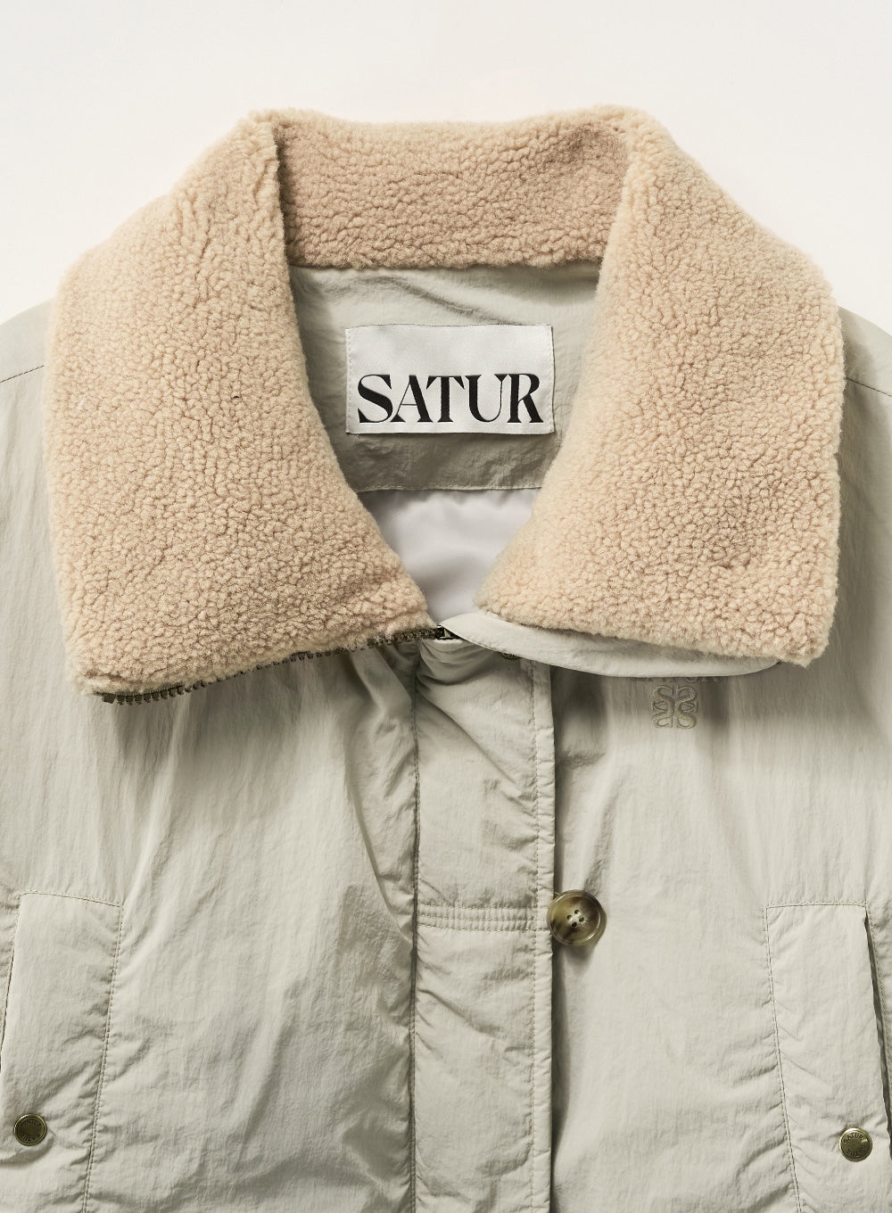 [satur] (W) Wide Collar Crop Padding Jacket - Khaki