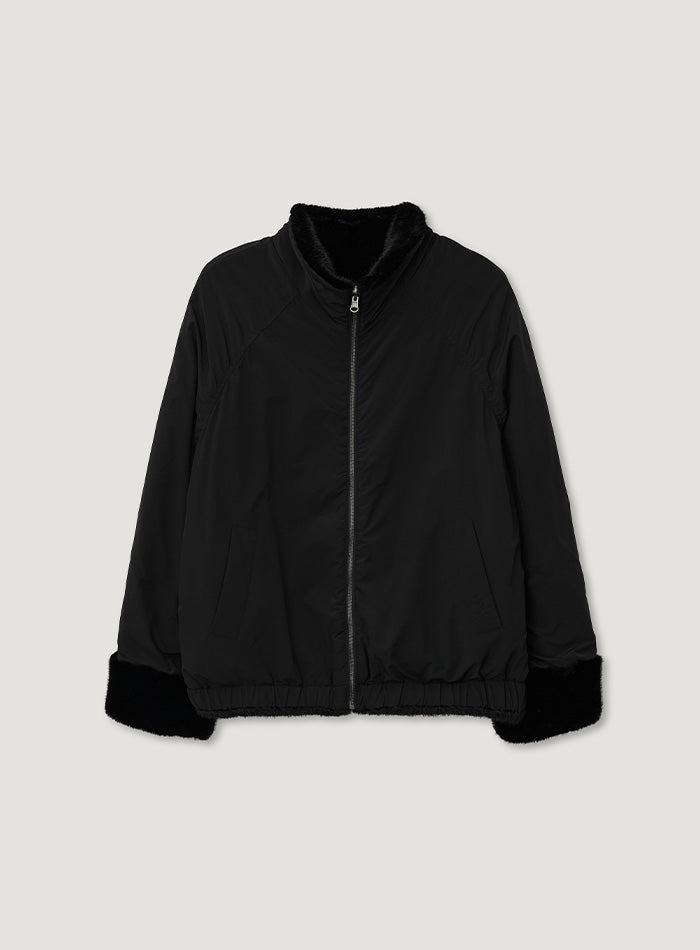 Mango Maniplease Lune Fur Reversible Bomber Black