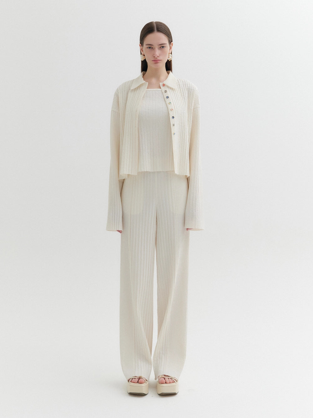 EENK Pleated Button-Up Shirt - Ivory