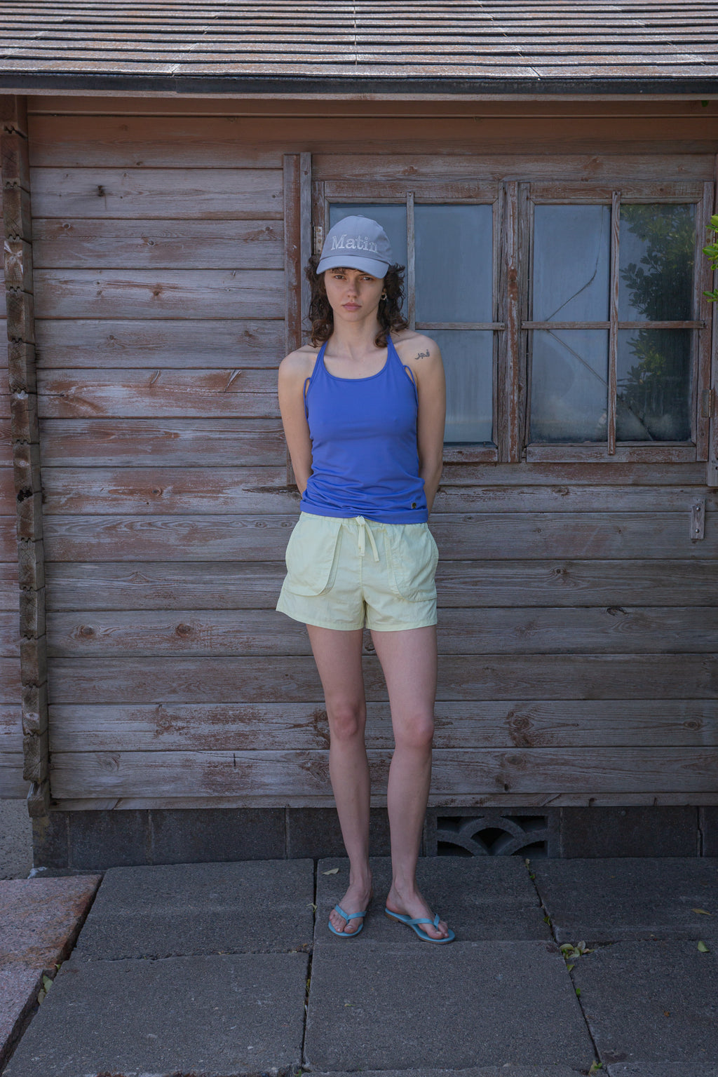 [matinkim] STRING HALTER NECK TANK TOP IN BLUE