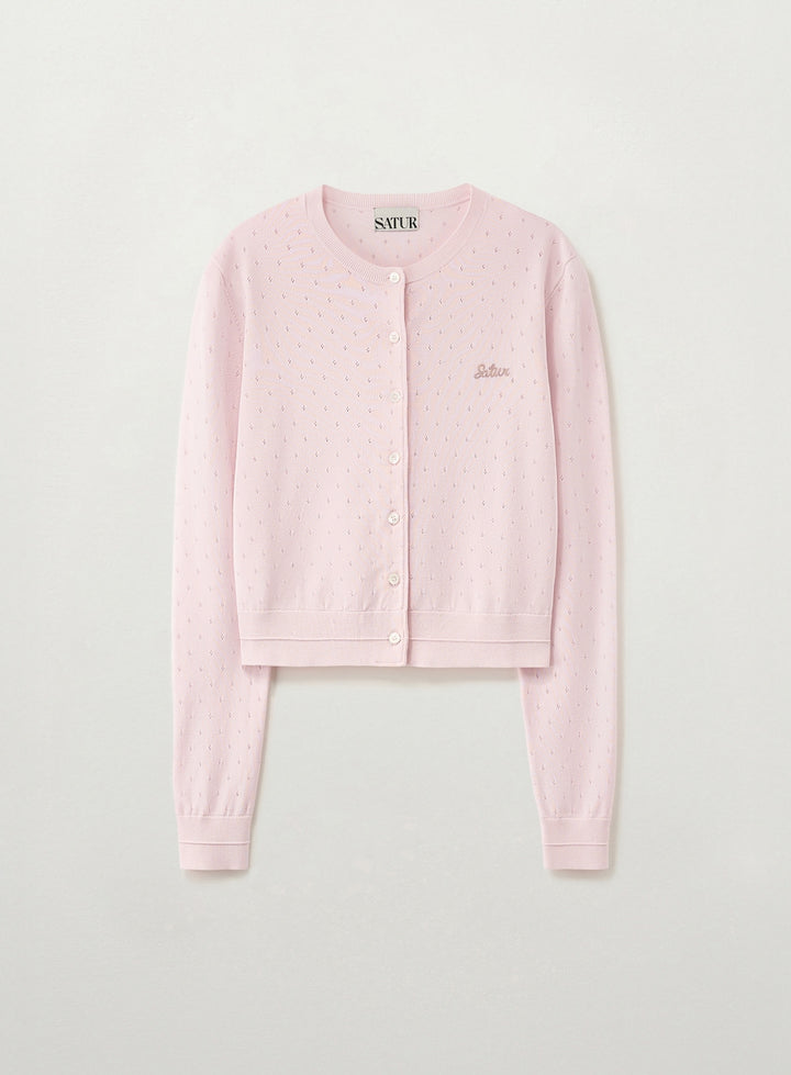 Satur Pointel Crewneck Cardigan - Light Pink