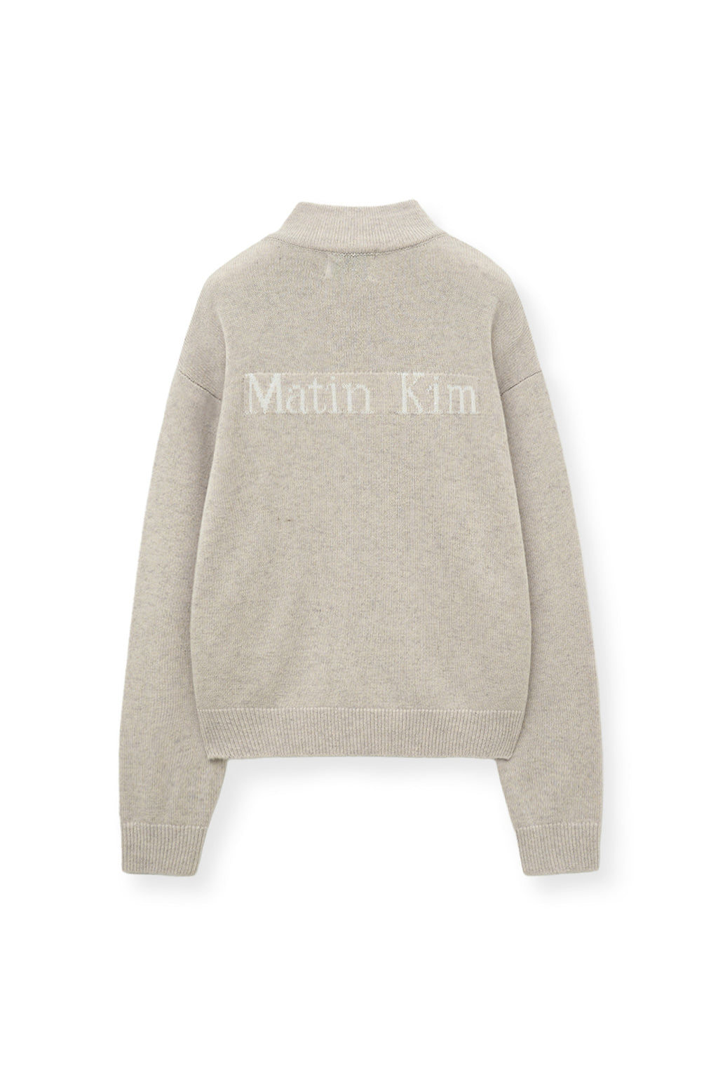 [matinkim] BACK LOGO HALF KNIT ZIP UP PULLOVER FOR WOMEN IN LIGHT BEIGE