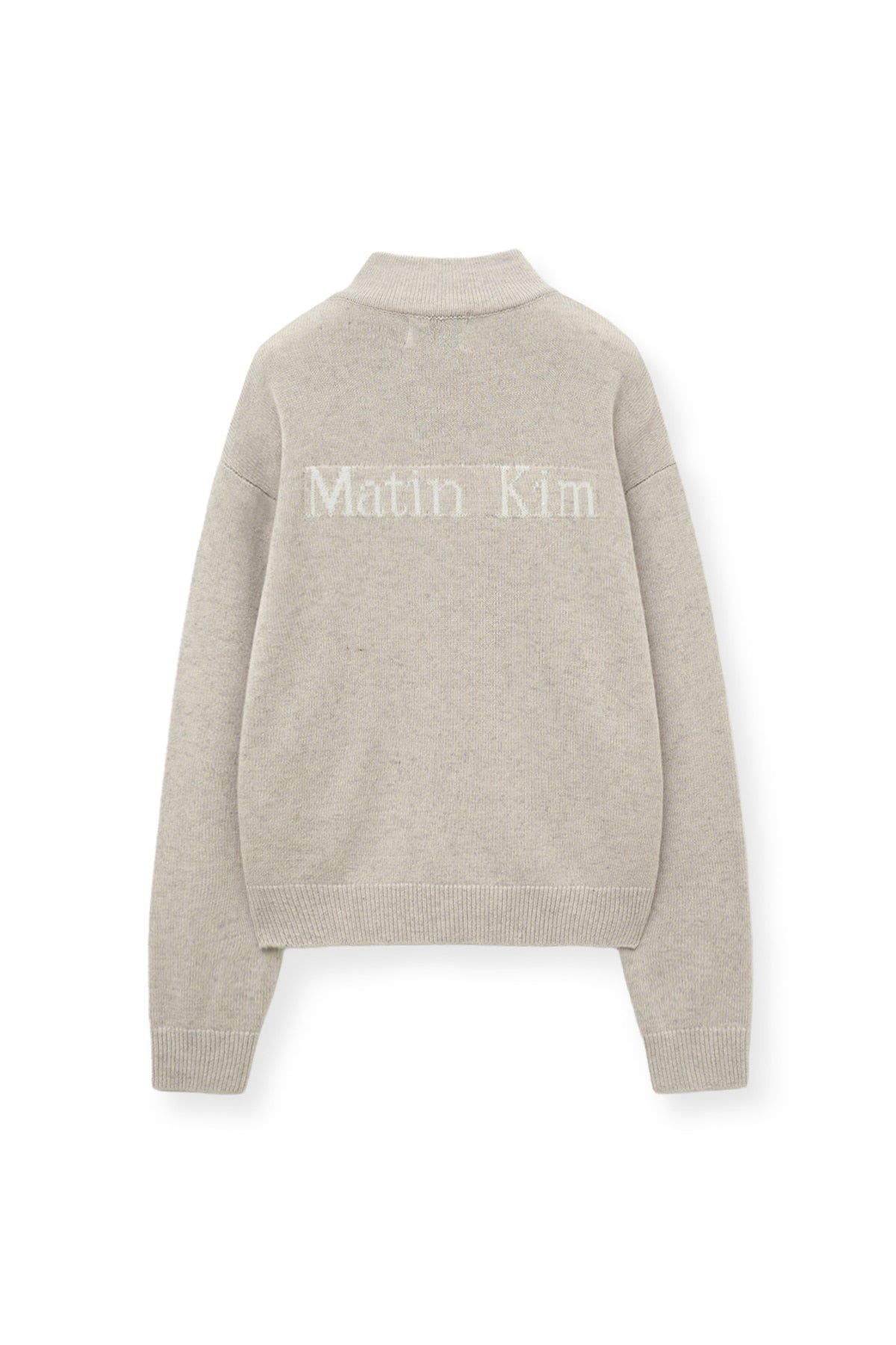 [matinkim] BACK LOGO HALF KNIT ZIP UP PULLOVER FOR WOMEN IN LIGHT BEIGE