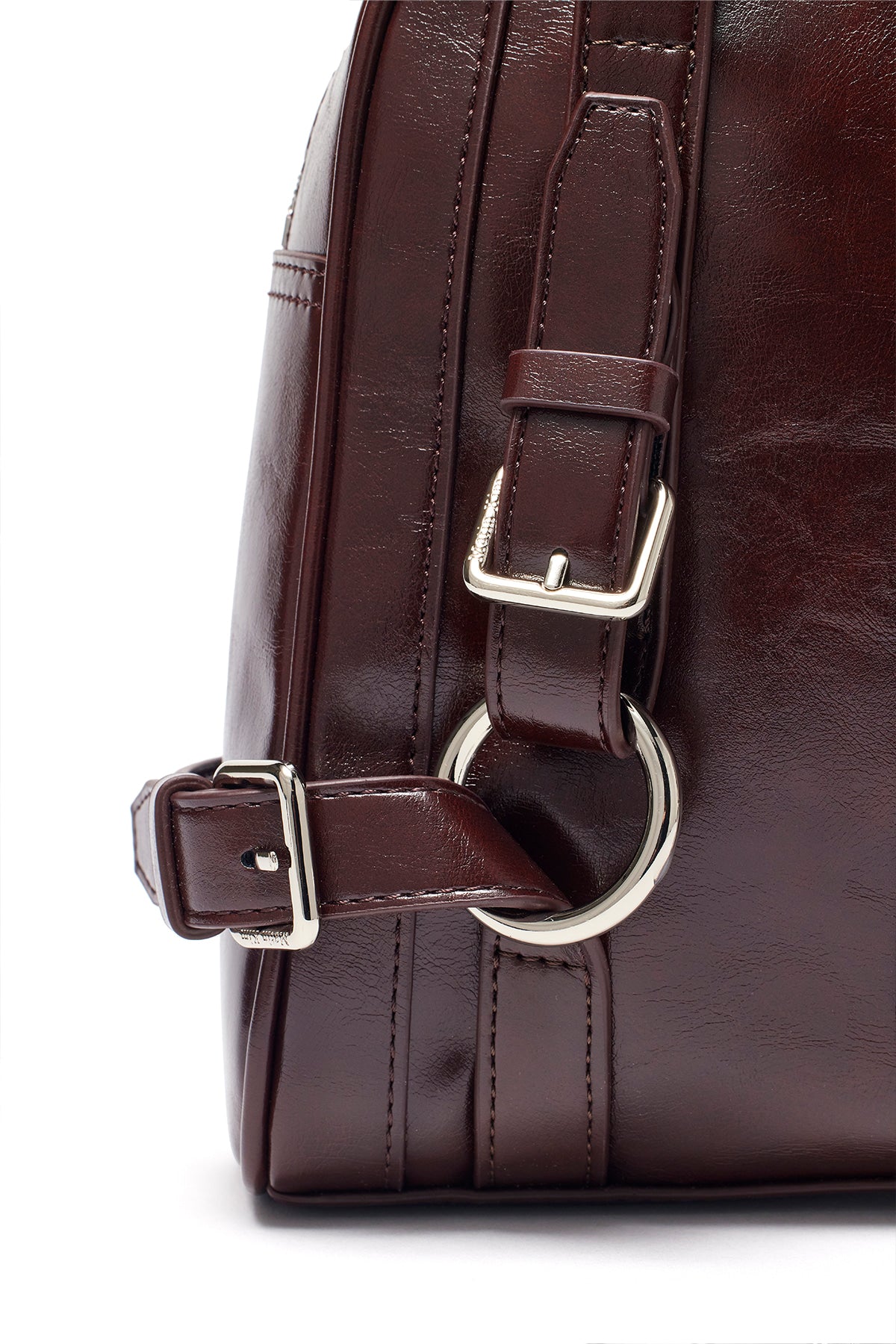 [matinkim] BIKER DETAIL SQUARE SHOULDER BAG IN DARK BROWN