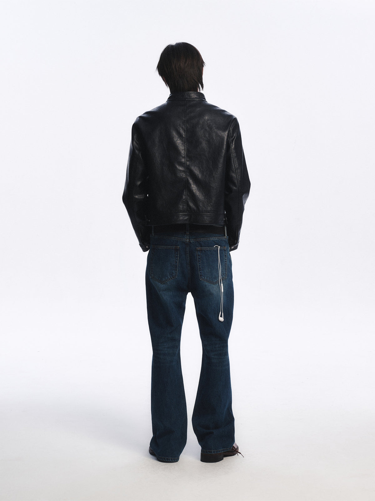 Low Classic Side-Tab Artificial Leather Short Jacket Black