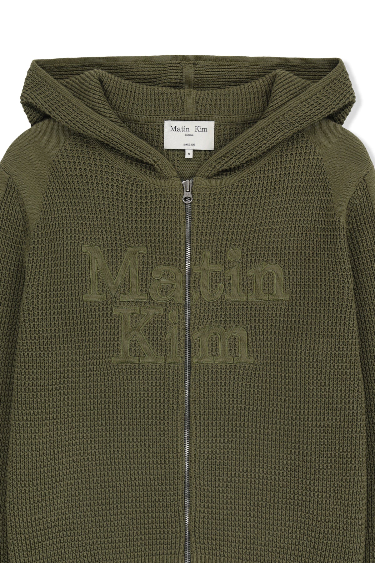 Matinkim Waffle Texture Hoody Knit Zip UP IN Khaki