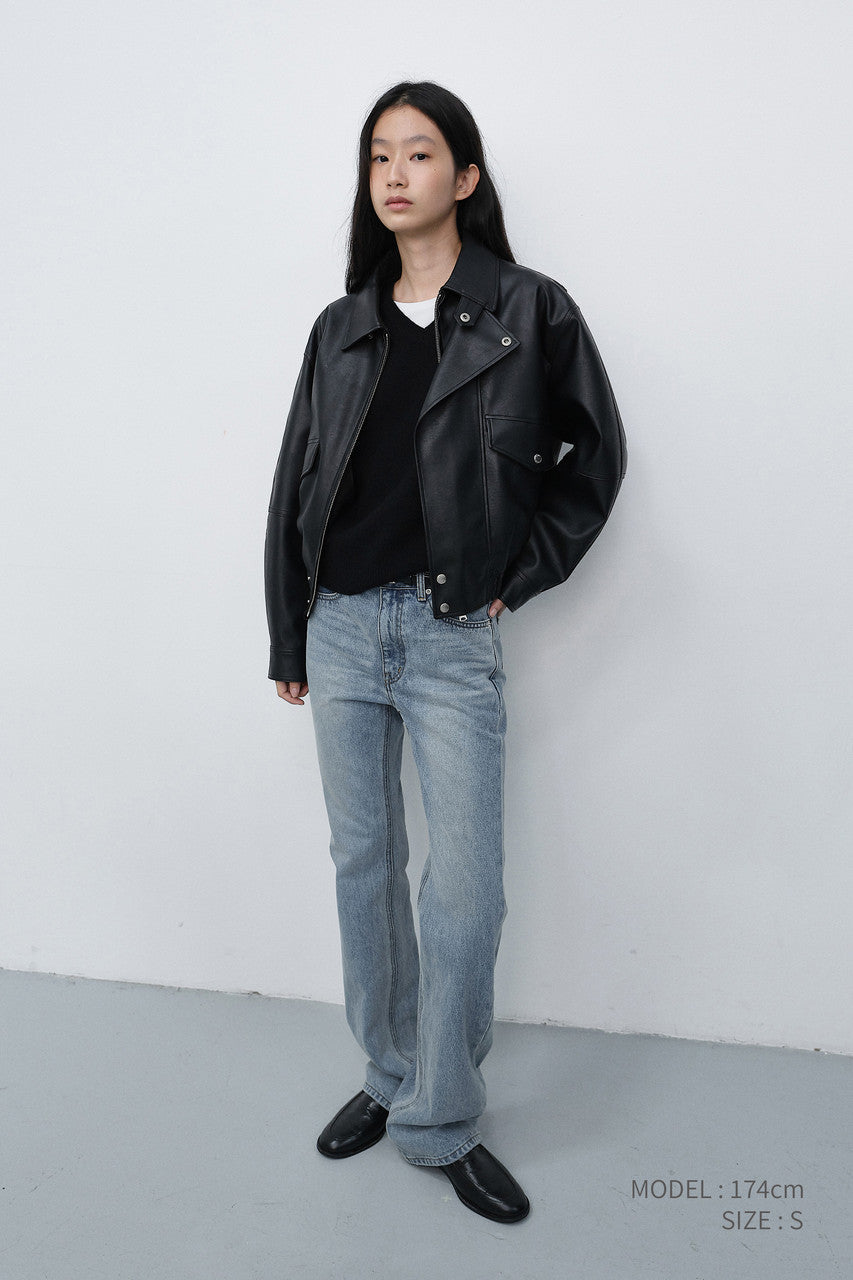 Dunst Unisex Cropped Leather Blouson Black