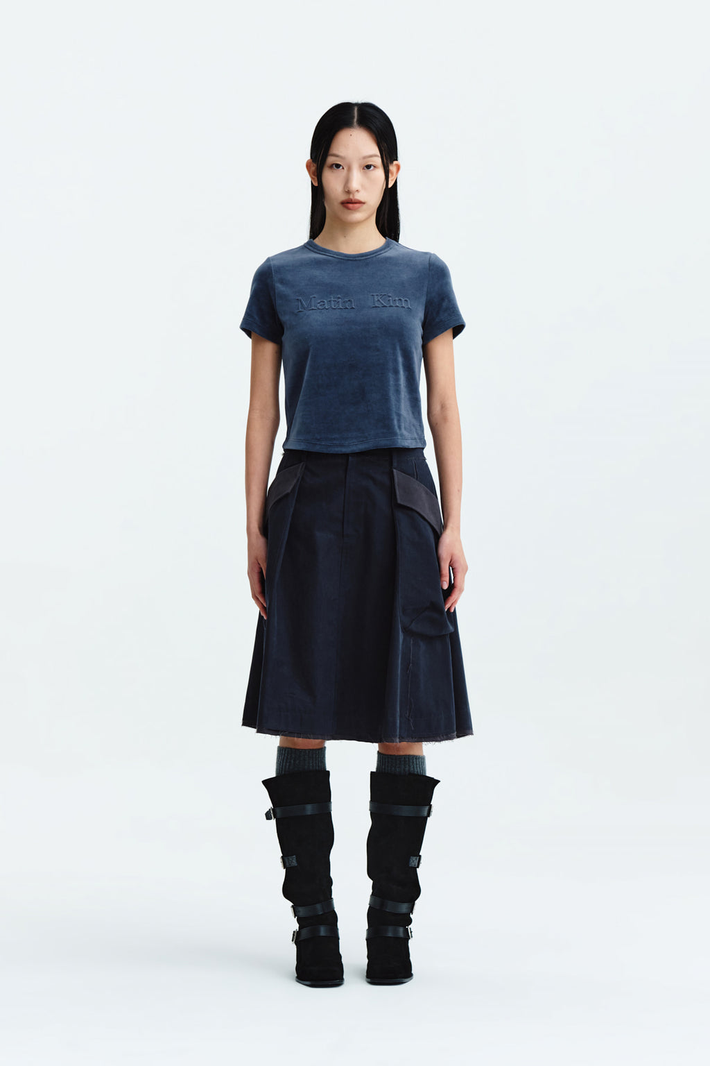 [matinkim] BIG POCKET CARGO MIDI SKIRT IN CHARCOAL