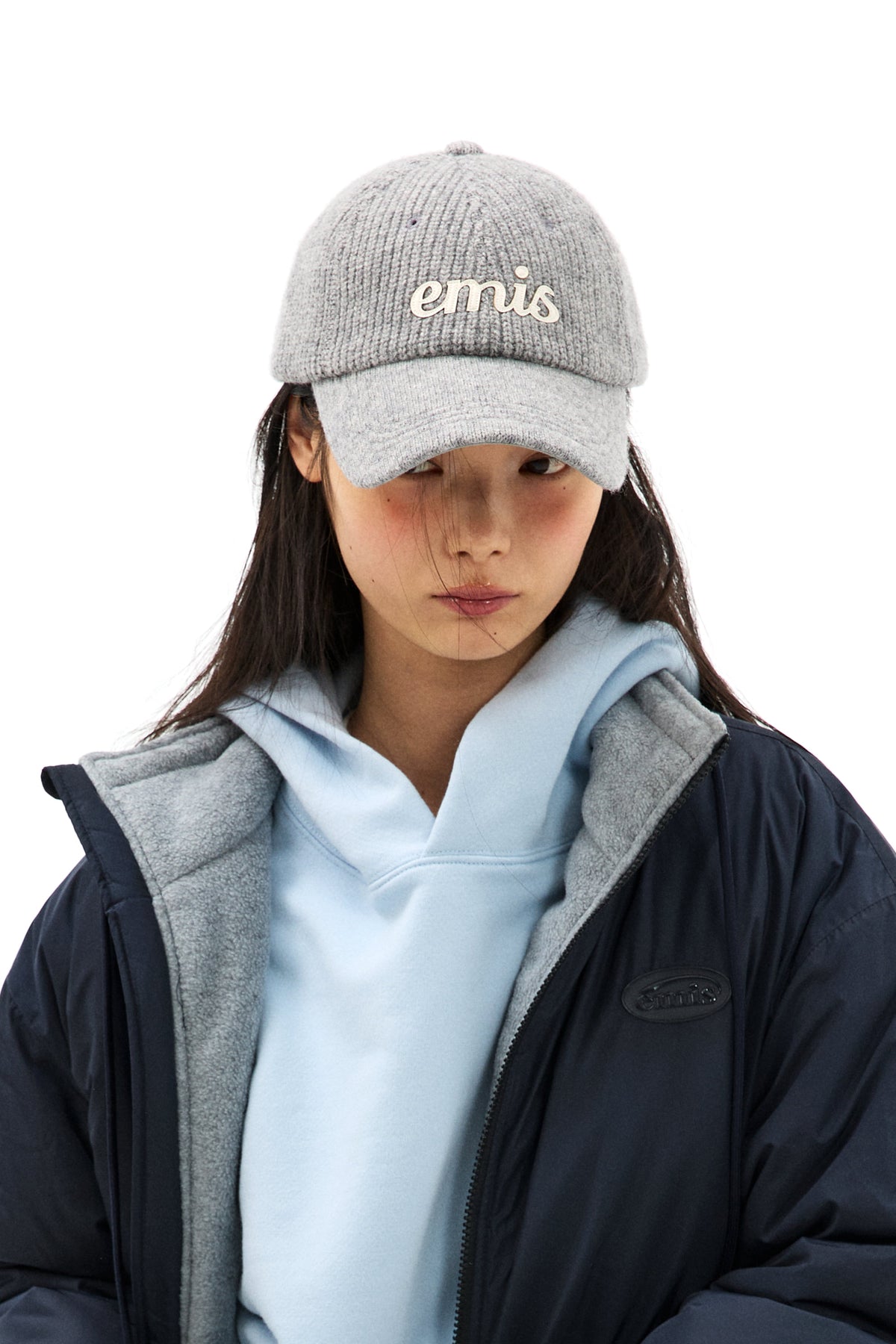 Emis Applique Knit Ball Cap-Gray