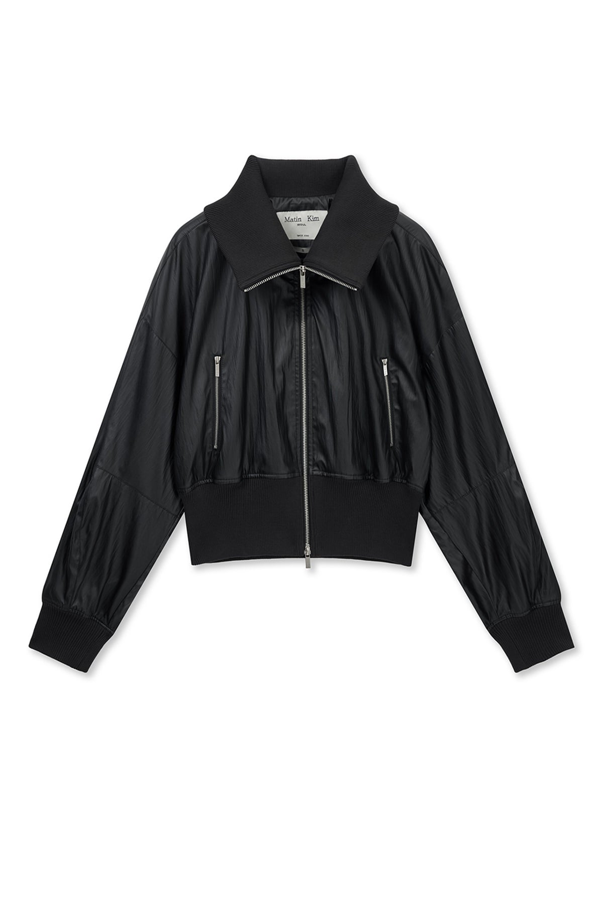 [matinkim] SHINE CRINKLE ZIP BLOUSON IN BLACK
