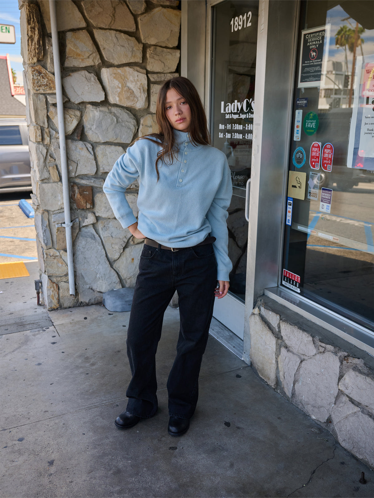 Low Classic Wool Blend High-Neck Sweater Sky Blue