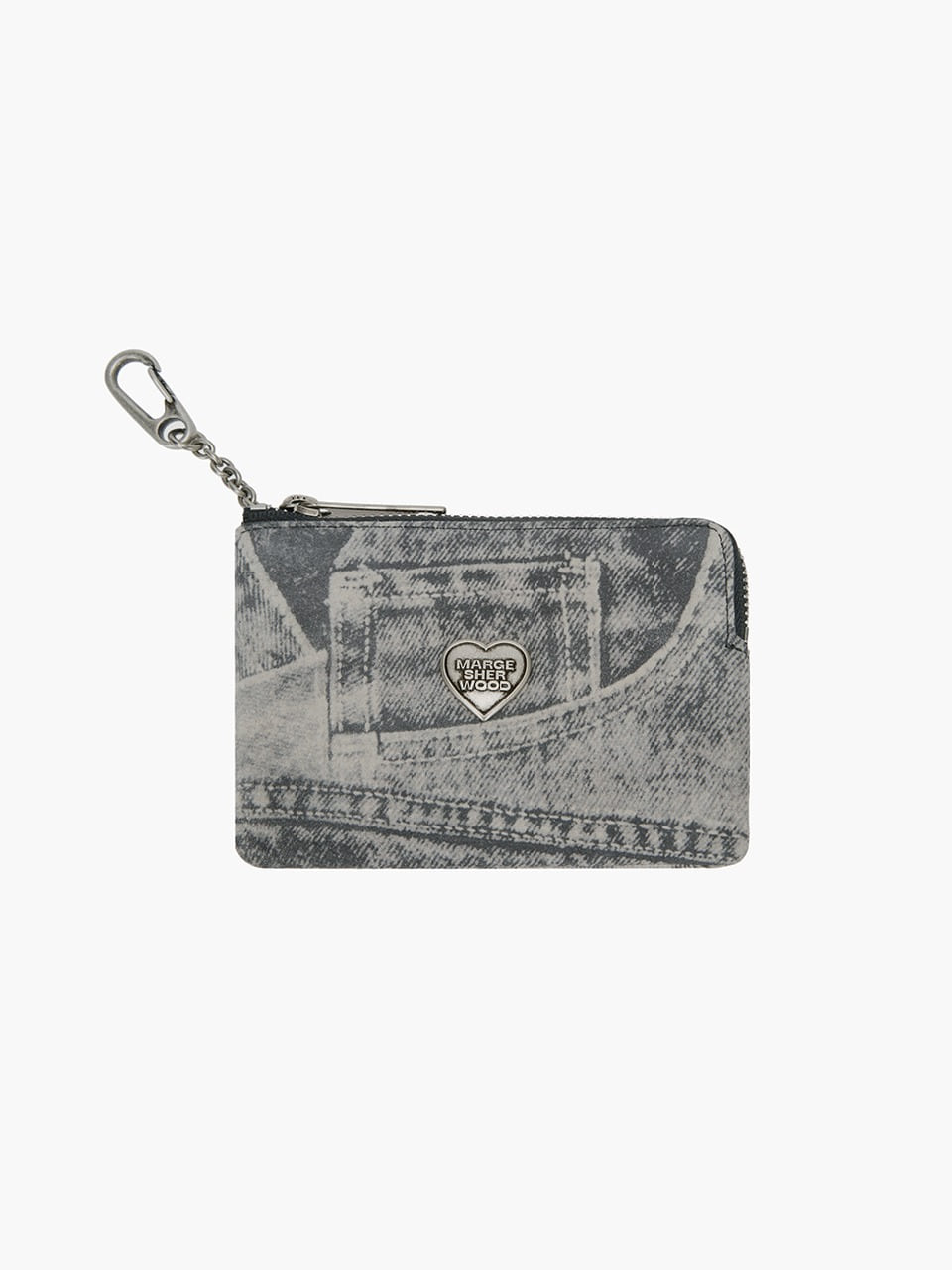 Margesherwood Heart Zipper Wallet Silver Logo light grey printed suede