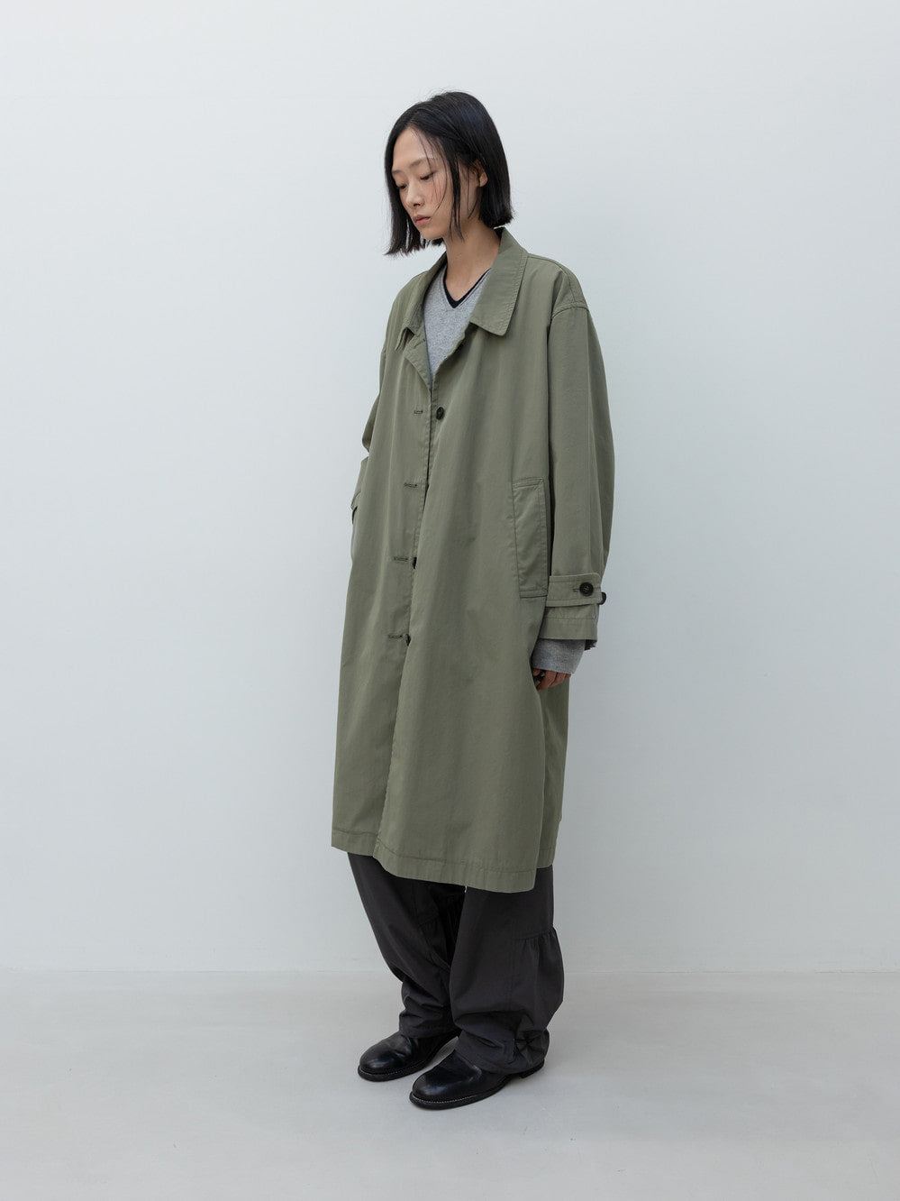 Low Classic Cotton Draped Trench Coat Khaki