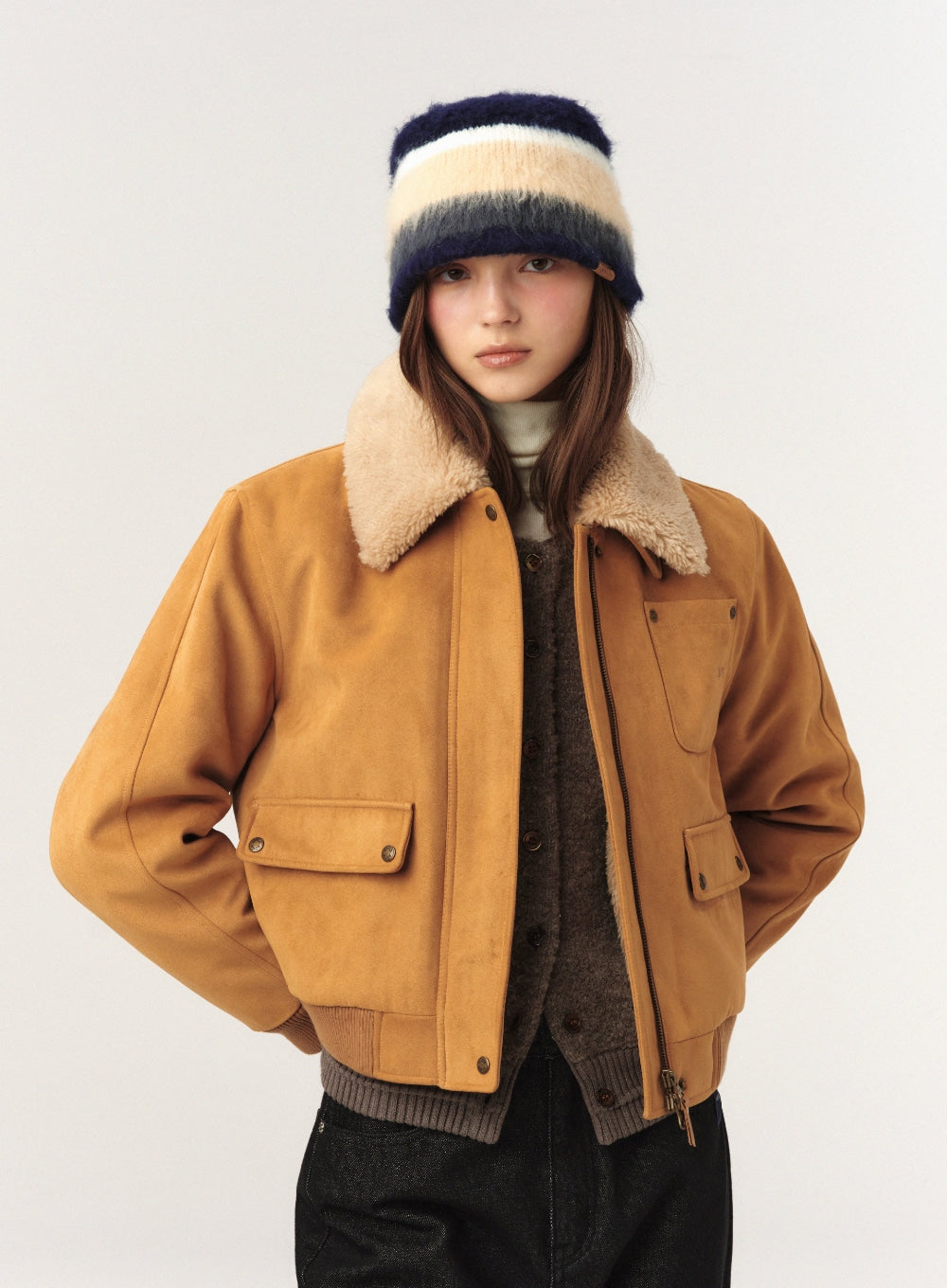 [satur] (W) Synthetic Suede Blouson Jumper - Camel