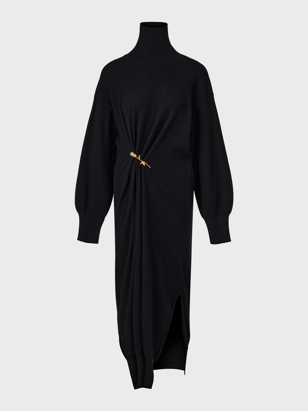 EENK Rose Brooch Knitwear Dress - Black