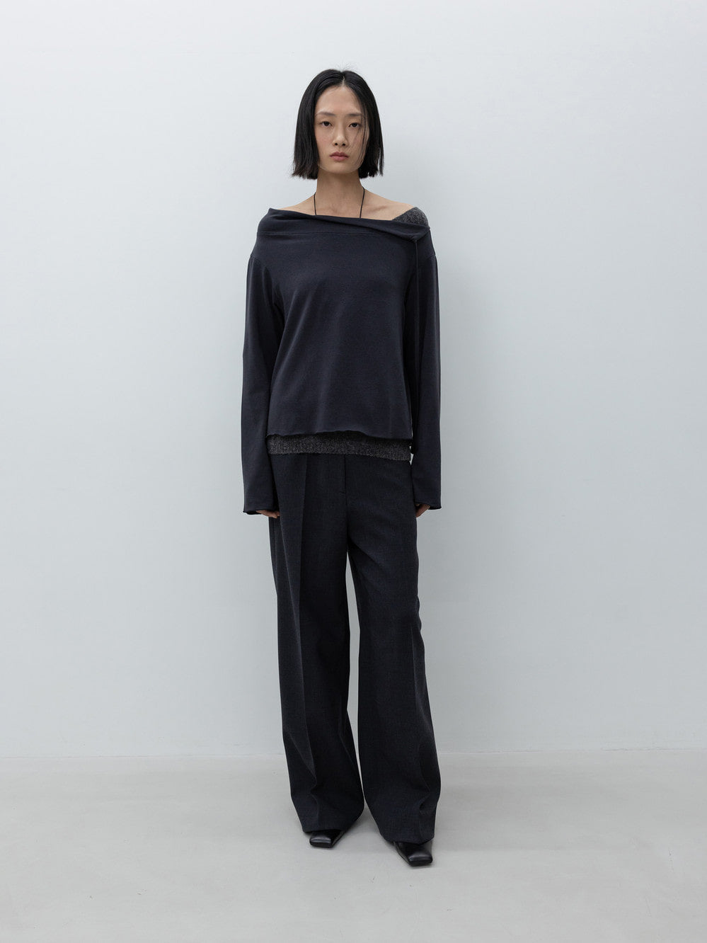 Low Classic Off-Shoulder Cotton Jersey Top Charcoal