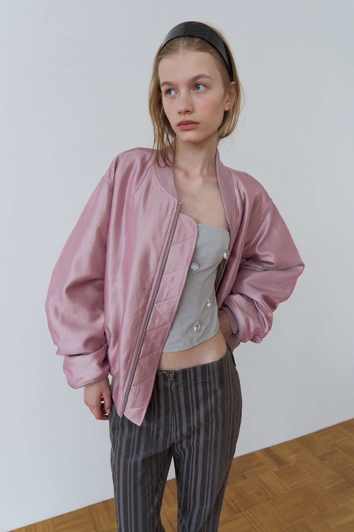 Overdueflair Shimmering Glossy Bomber Indi Pink