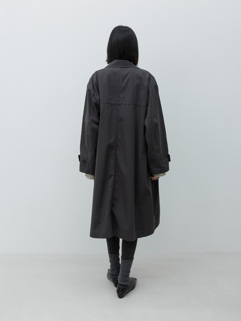 Low Classic Cotton Draped Trench Coat Charcoal