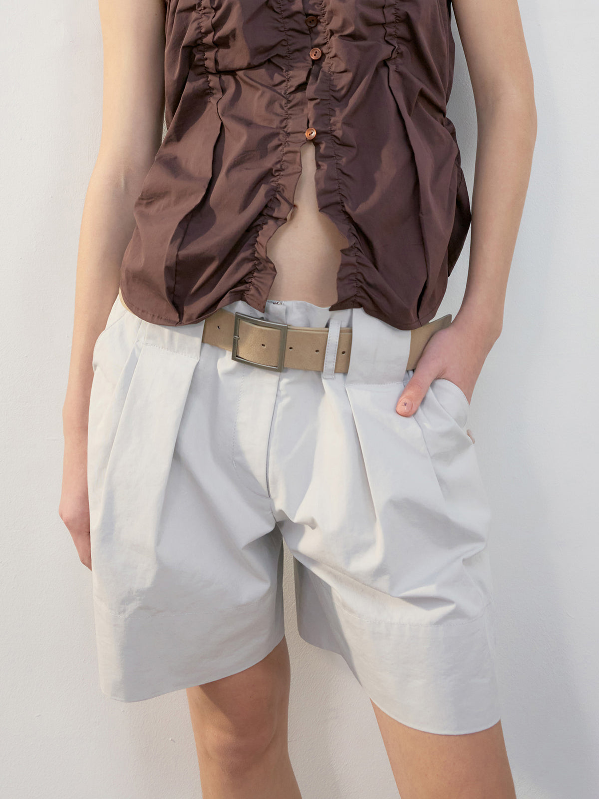 Low Classic Square Buckle Belt Beige