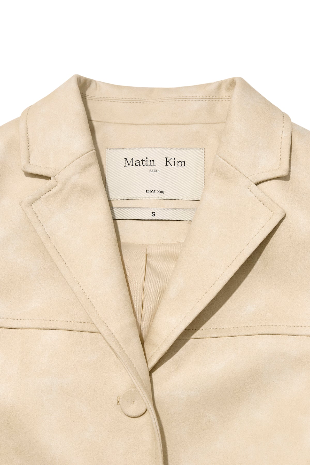 [matinkim] WASHED MATT LEATHER SINGLE BLAZER IN LIGHT BEIGE