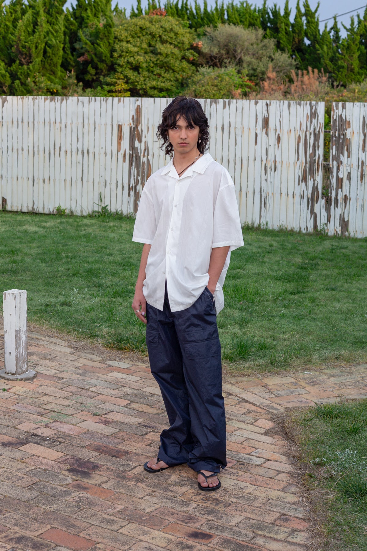 Matinkim Zigzag Stitch Point Shirt For Men IN White
