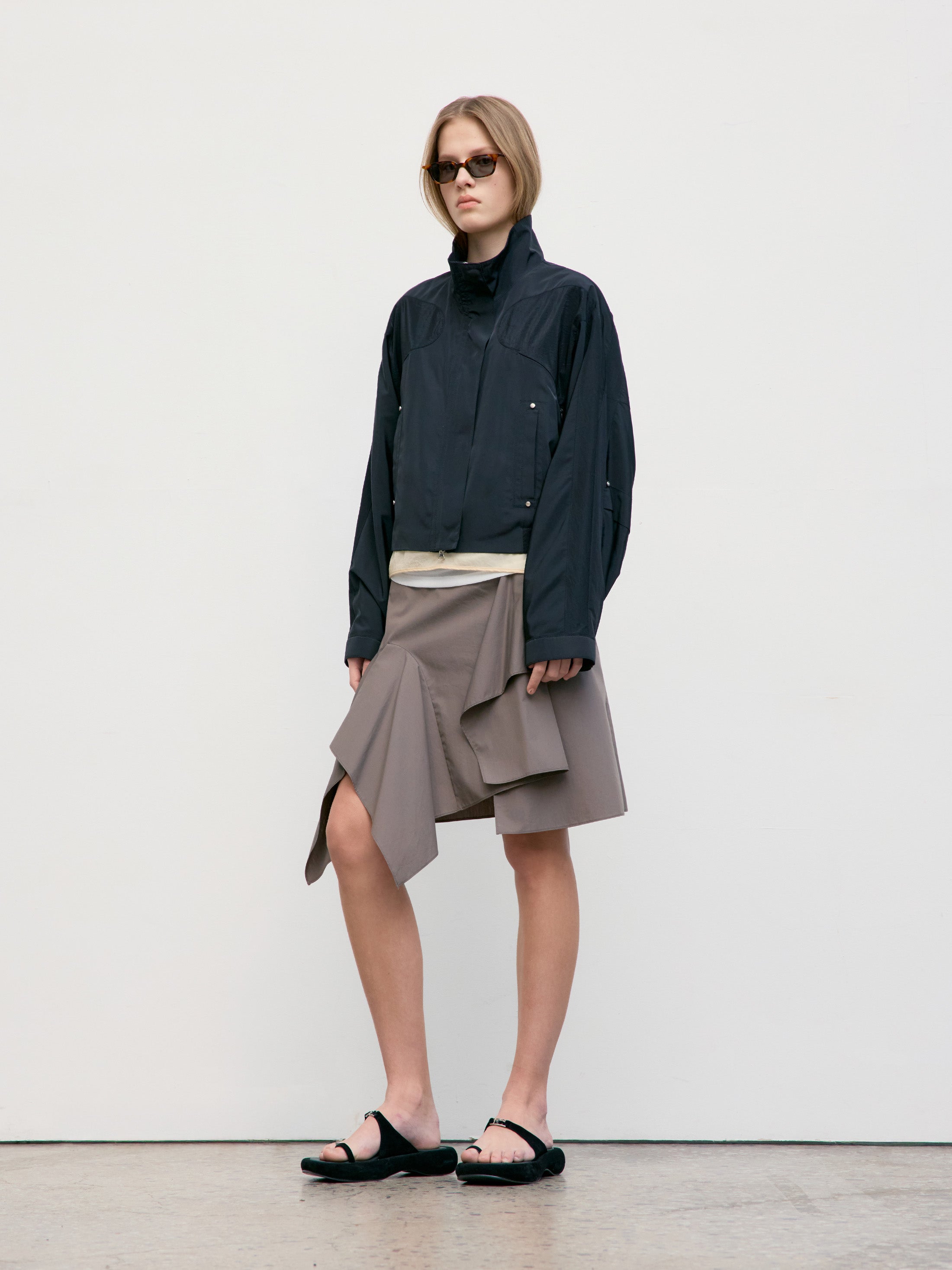 [Low Classic] Unbalance Drape Mini Skirt_Khaki Beige