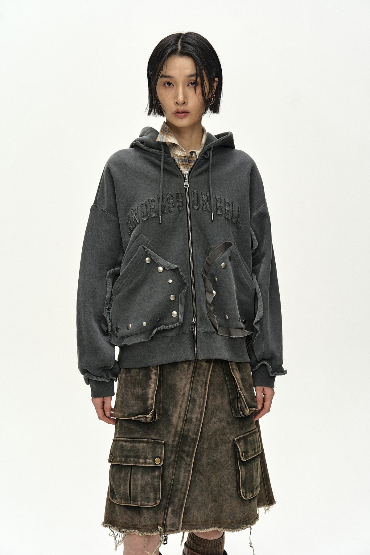 Andersson Bell Raw-Cut Studded Zip-UP Hoodie
