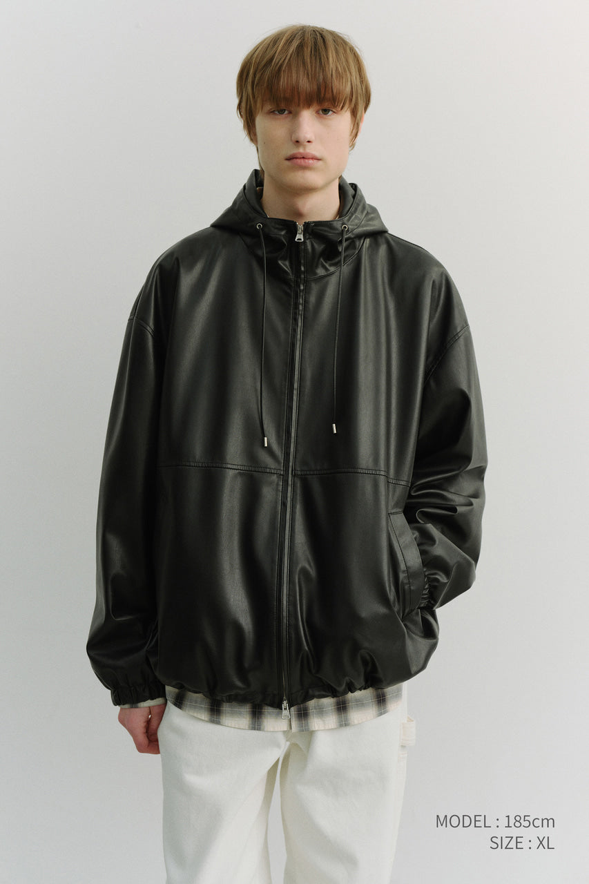 Dunst Unisex Leather Windbreaker Black