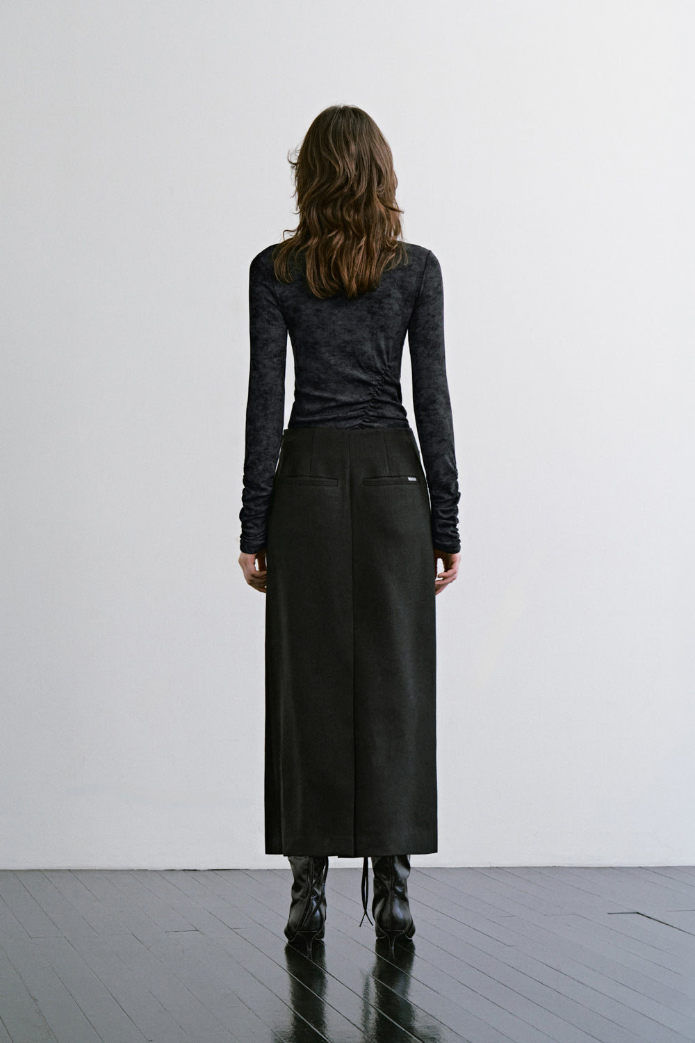 Treemingbird Blurry Print Mock Neck Top Black