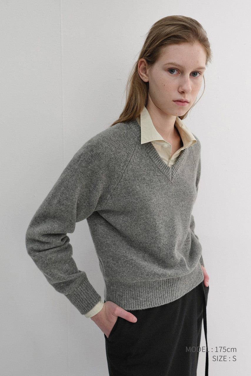 Dunst Unisex Soft Volume V-Neck Sweater Melange Grey
