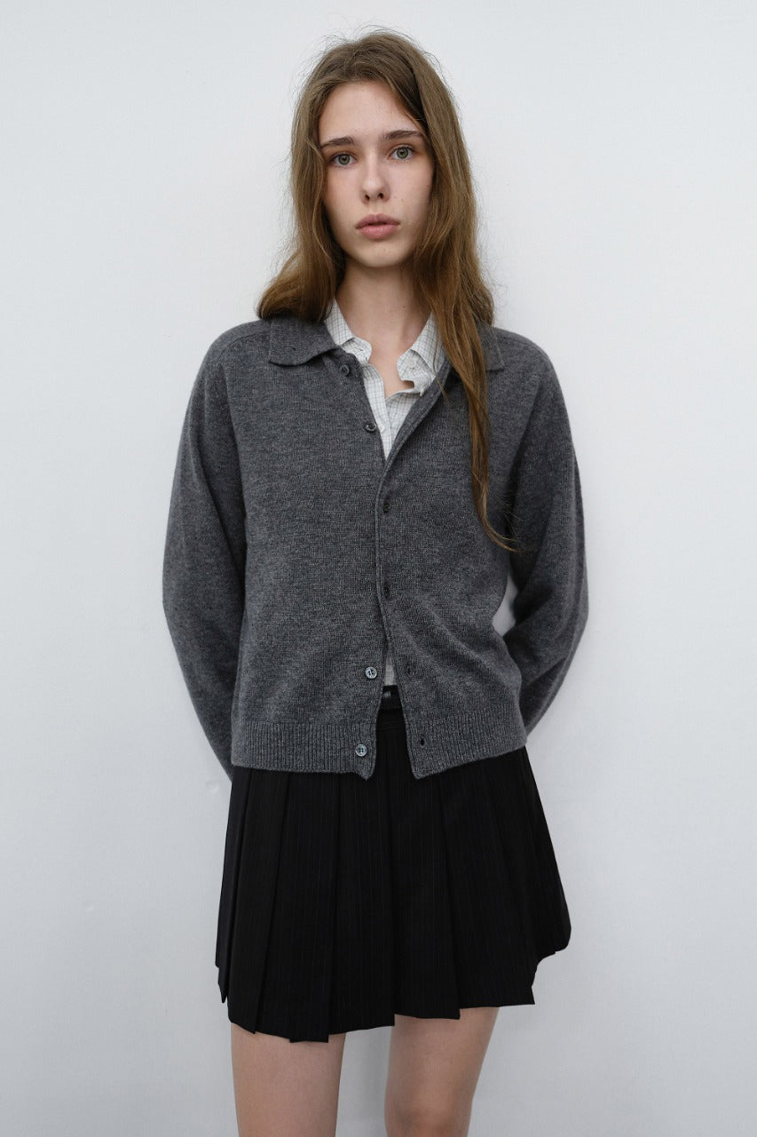 Dunst Unisex Collared Knit Cardigan Melange Grey