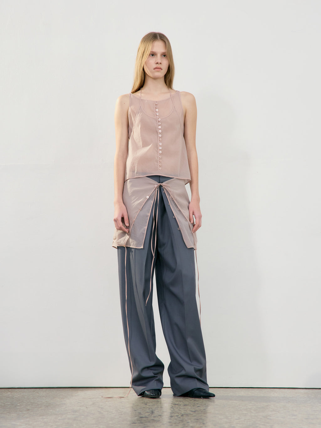 [Low Classic] See-Through Button Loop Skirt_Pink