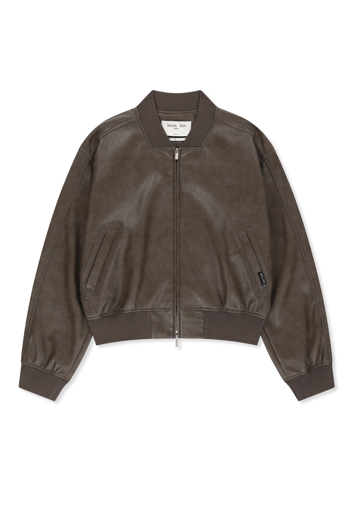Matinkim Faux Leather Rib Collar Blouson For Women IN Brown