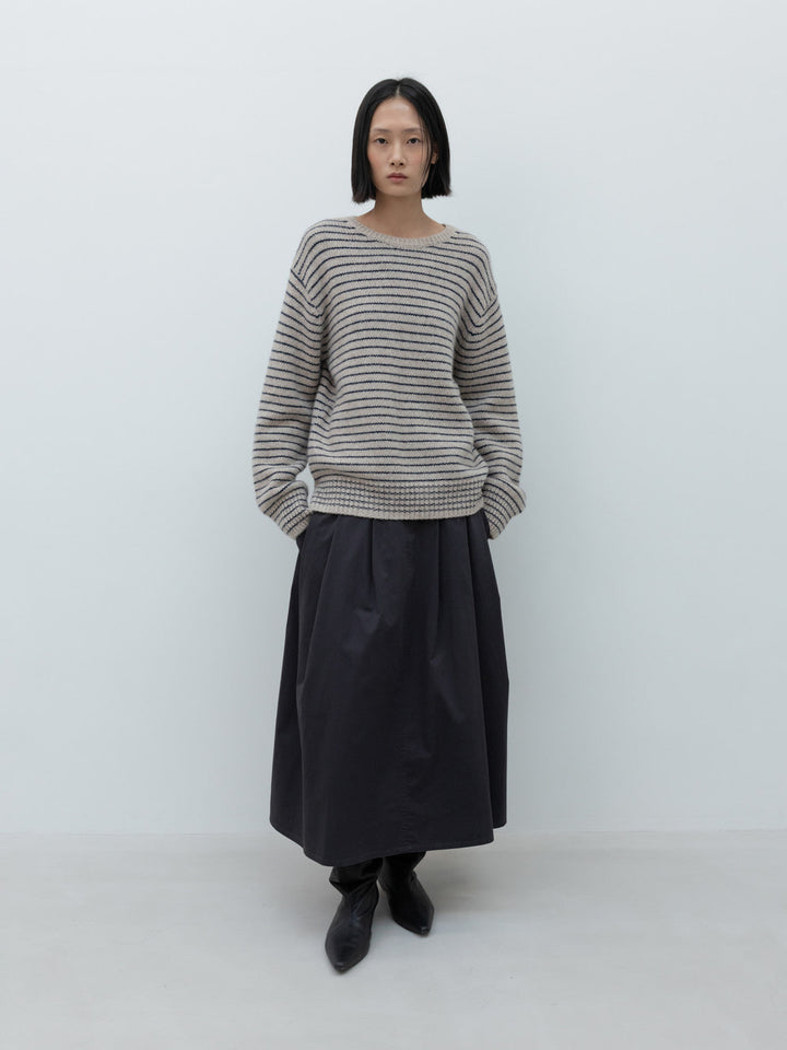 Low Classic Tucked Maxi Cotton Skirt Charcoal