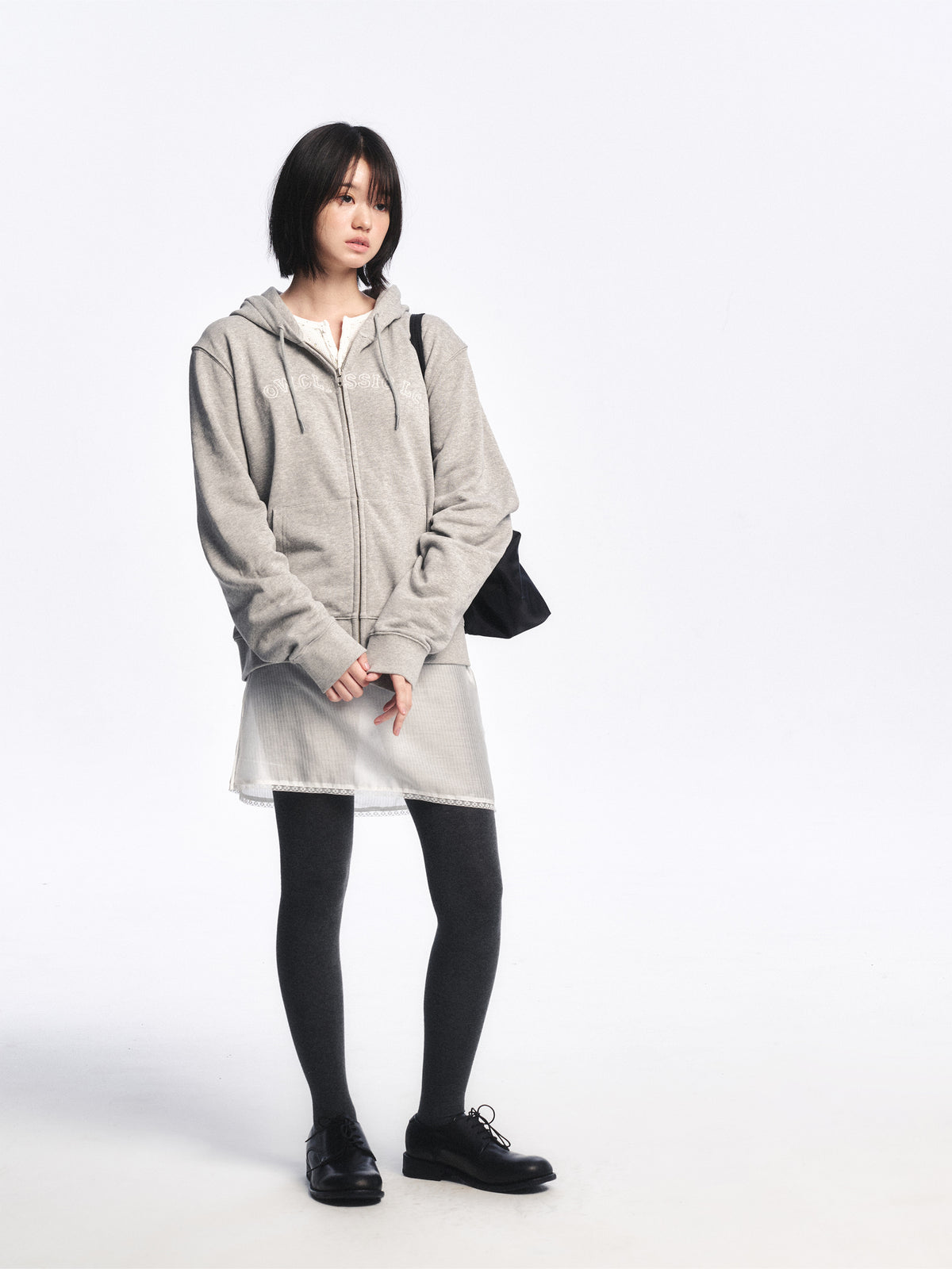 Low Classic Lc Regular Zip-Up Hoodie Melange Grey