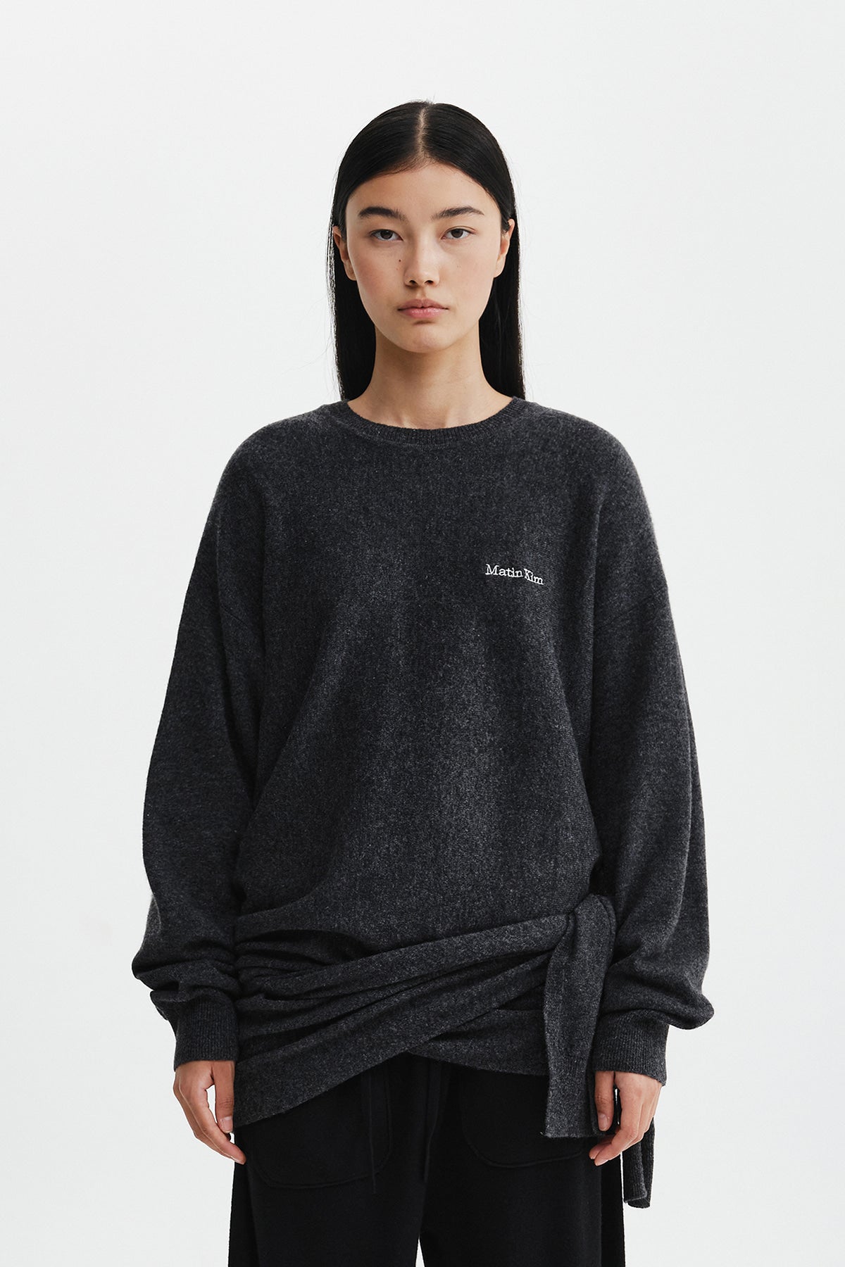 Matinkim Wrap Tie Knit Pullover IN Charcoal