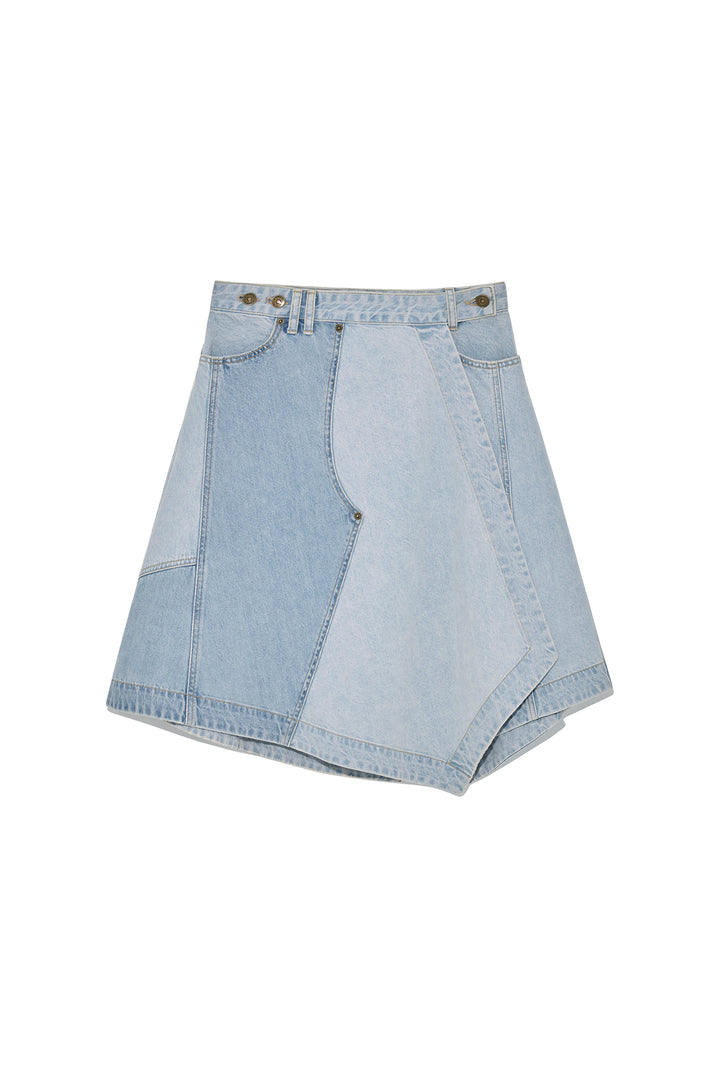 Matinkim Denim Mixed Flare Skirt IN Light Blue