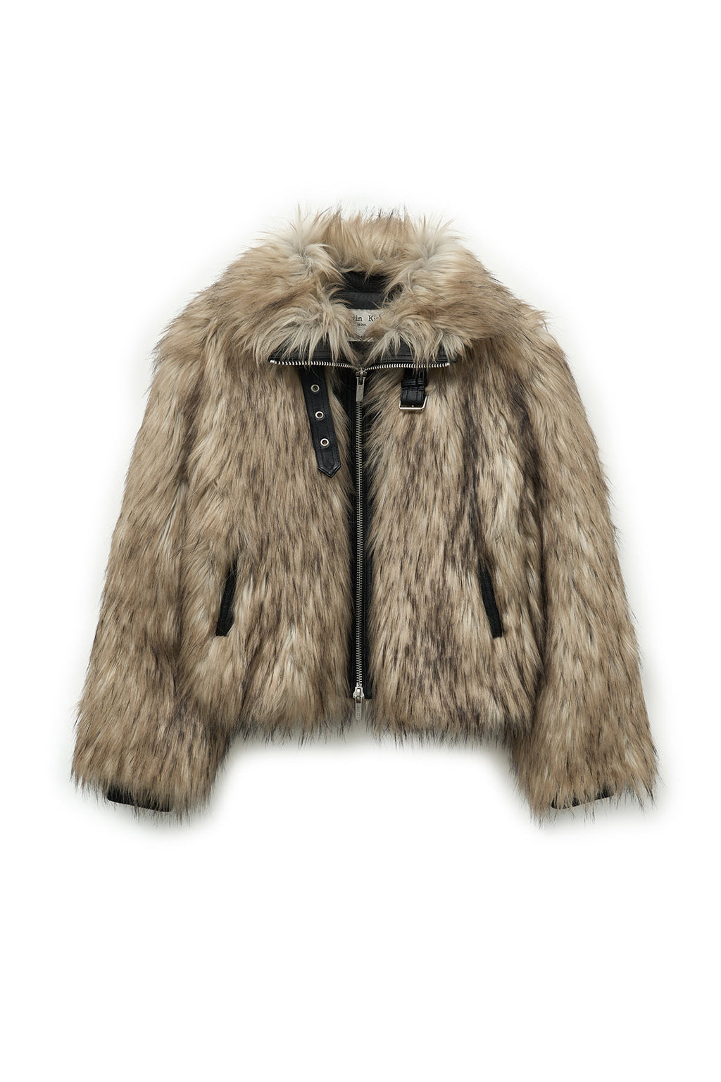 [matinkim] NECK BUCKLE CROP FUR JUMPER IN BEIGE